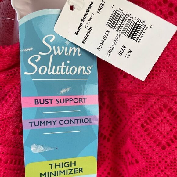 NWT Swim Solutions Coral Orange One Piece Swim Suit Size 22W - Picture 6 of 6